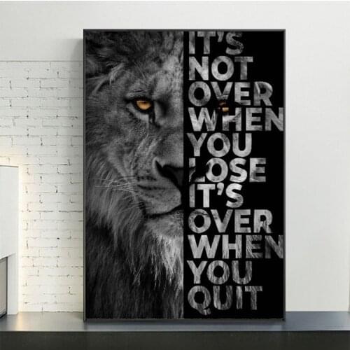 Black Lion with Inspirational Words Canvas Painting Posters and Prints Wall Art Picture for Living Room Home Decoration Cuadros