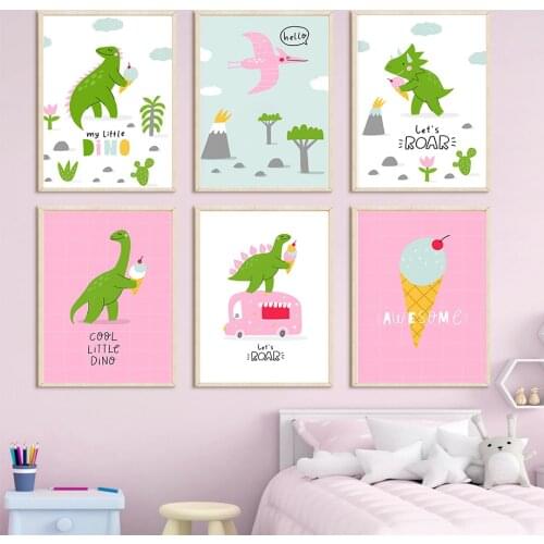 Nursery Cartoon Dinosaur Kawaii Wall Art Canvas Painting Nordic Posters And Prints Decoration Pictures Baby Kids Cute Bedroom