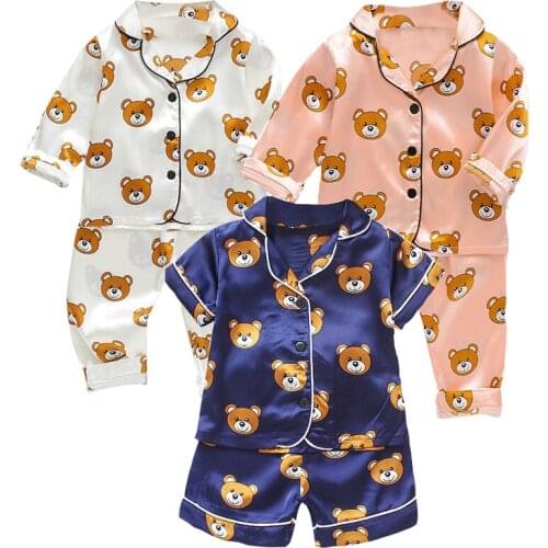 Kids Toddler Baby Satin Pajamas Set Long Sleeve Button Down Top Pants Nightwear Girls Boys Pjs Sleepwear Tops Pants Sets