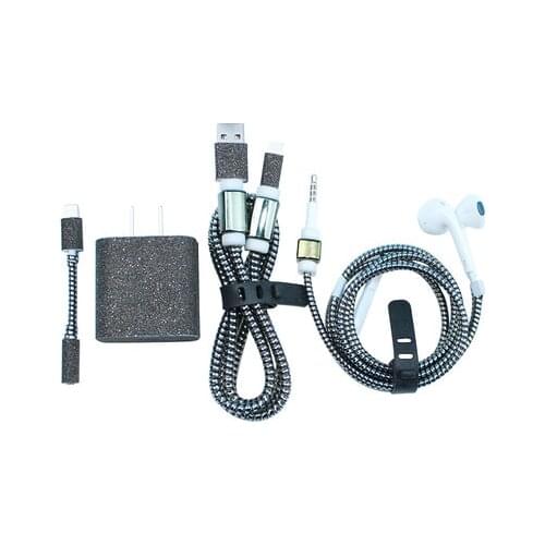 For iphone12 11 Pro Max Cartoon USB Cable Earphone Protector Set With Cable Winder 20W Charger Stickers Spiral Cord Protector