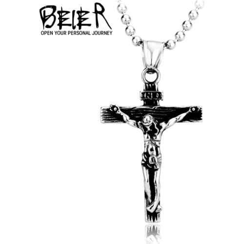 BEIER Christ Jesus Pendant Necklace 316L Stainless Steel Cross Chain Heavy Men Jewelry Gift Religious Jewelry BP8-083