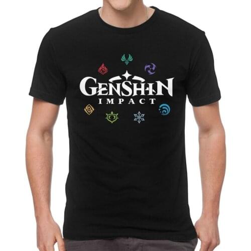 Genshin Impact Elements T-shirt Men Graphic T Shirt Short Sleeve Game Anime Tshirts 100% Cotton Tee Tops Clothes