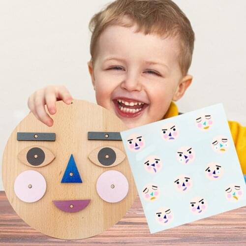 Face-changing Durable Expression Emotion Cognition Wood Handmade Building Block Toy Assembling Kindergarten Game for Toddlers