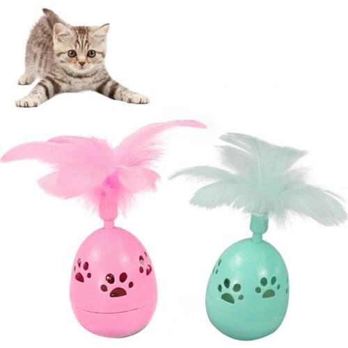 Kitten Bell Feather Tumbler Interactive Puzzle Funny Plastic Cat Toy Pet Supply