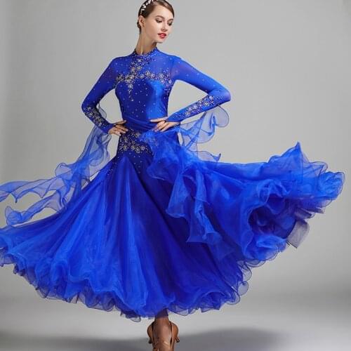 Red blue ballroom dance competition dresses waltz dance dress fringe luminous costumes standard ballroom dress foxtrot 9 color