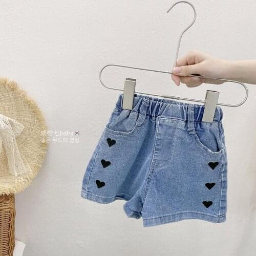 2021 Summer Girls Cute Casual Print Heart Jeans Shorts
