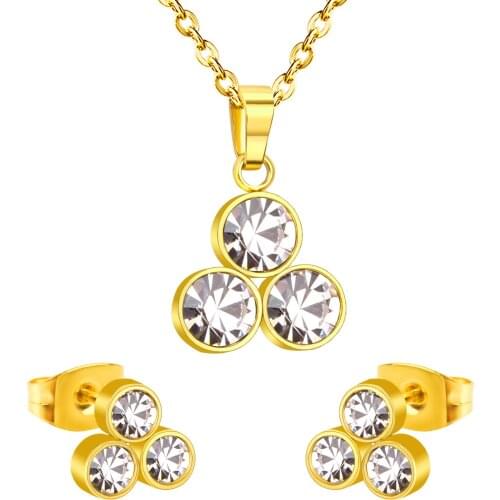 LUXUKISSKID Stainless Steel CZ Crystal bridal Wedding Dubai Jewelry Sets Chain Necklace Earrings For Women Fashion Jewellery set