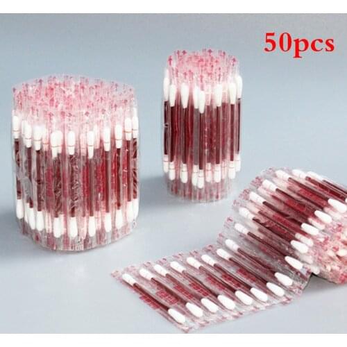 100/50 PCS Multifunction Disinfected Stick Make Up Wood Iodine Disposable Medical Double Cotton Swab Makeup Portable Bar