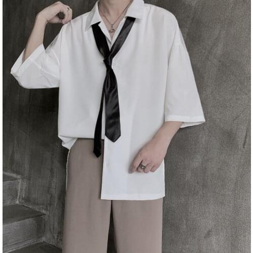 2021 Casual Dress Shirt For Men Korean Clothing Lovers Fashion Summer New Hot Neutral Loose Short Sleeve Tidal College Current