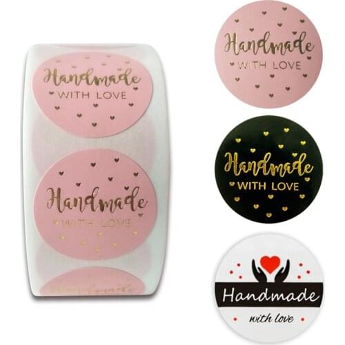25mm Round "Handmade With Love" Kraft Paper Stickers Adhesive Labels Baking wedding decoration birthday party Sealing Sticker