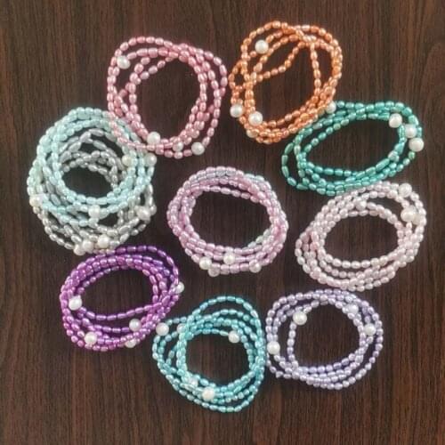 Natural color 2strands 6.5-7mm near round white cultured pearl bracelet 7"