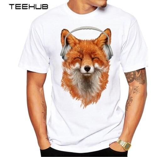 New Arrivals 2019 TEEHUB Cool Animal Design Mens Fashion Smiling Musical Fox Printed T-Shirt Short Sleeve Tops Hipster Tee