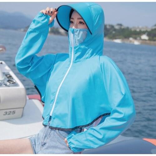 Sun Protection Clothing Ladies Short Zipper Skin Clothing Summer Cycling Outdoor Masked Hat Quick-drying Sun Protection Clothing