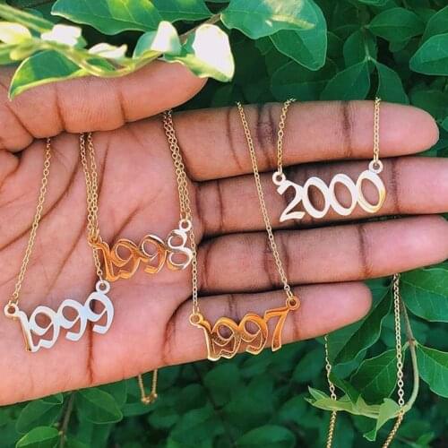 Wedding Old English Date Necklace Anniversary Jewelry 2001 2002 2003 2004 2005 2006 2007 2008 Custom Birth Year Necklaces BFF