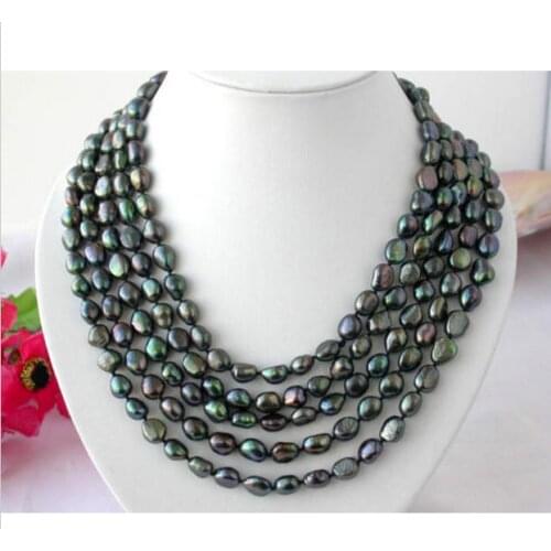 5 rows 10mm 11mm black green colors freshwater pearl Necklace Woman Jewelry AAA Natural pearl 18'' 14'' 35cm 43cm