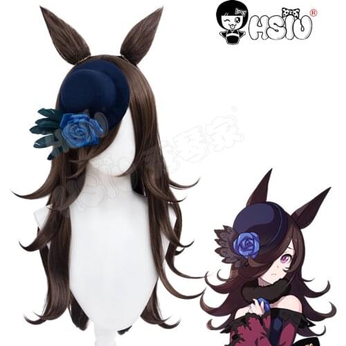 Rice Shower cosplay wig Anime Umamusume Pretty Derby cosplay 「HSIU 」Fiber synthetic wig Brown-black Long hair Free wig Cap