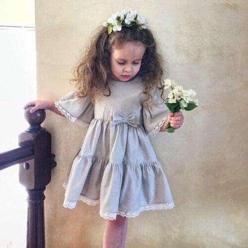 Flare Sleeve Baby Girls Dress Princess Ruffles Toddler Summer Outfit Cotton Linen 3 Layers Kids Clothes Stylish