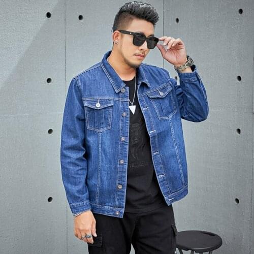 Plus Size 5XL 6XL 7XL 8XL Motorcycle Blue Denim Coat 2021 Autumn Winter Mens Rugged Wear Unlined Denim Jacket