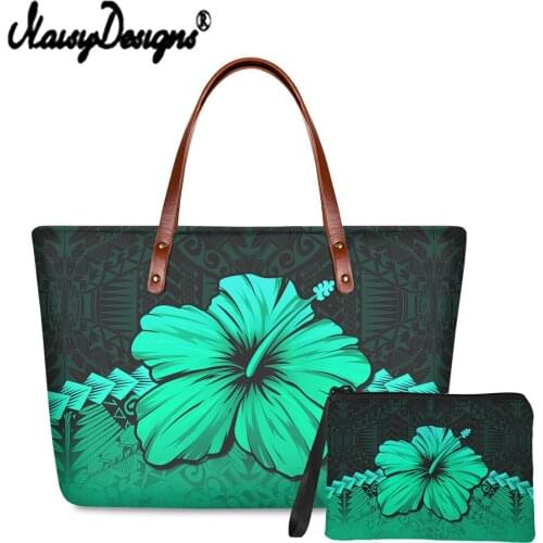 Noisydesigns Luxury Women Handbag And Purse Set Polynesian With Plumeria Printed Casual Brand Leather Shoulder Clutch Purse 2021