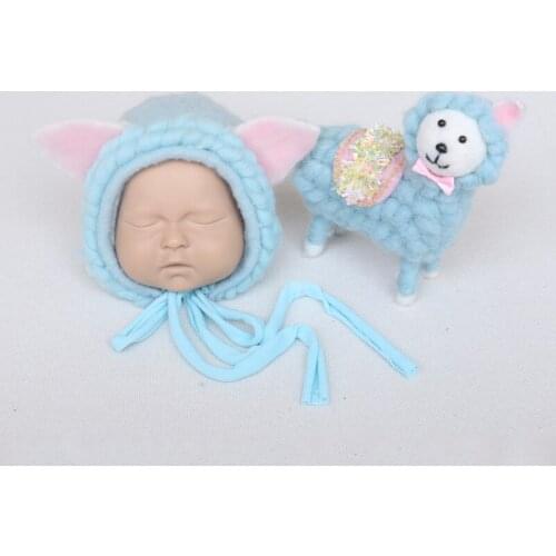 Blue Sheep Newborn Hat Toy Set Newborn Photography Props Hats, Mohair Woven Props, Newborn Photography Clothing