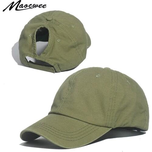 Solid Color Ponytail Baseball Cap Adjustable Unisex Sun Hat Hip Hop New Washed Cap with Smooth Curved Visor Caps For Women Men