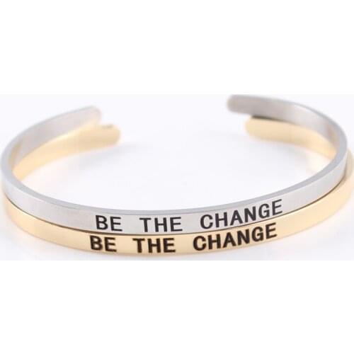 Inspirational Gifts Bracelets BE THE CHANGE Bracelet Recovery Encouragement Gift Cuff for Women Charms for Bangles