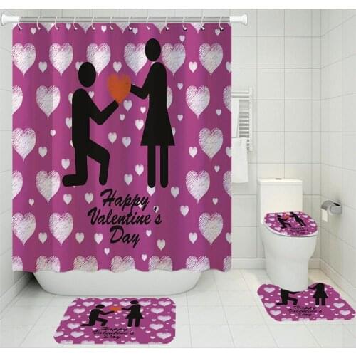 Happy Valentines Day Shower Curtain 4 Pieces Soft Bathroom Set Luxurious Graphic Print Polyester Fabric Home With Hooks