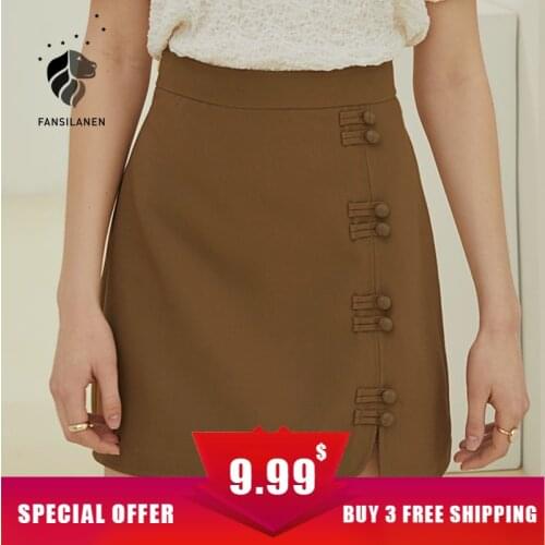 FANSILANEN Ladies button-shaped decorative irregular mini skirt