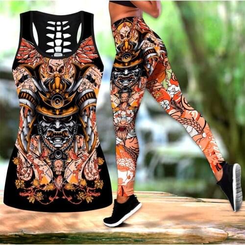 Women Leggings Fashion 3D Digital Printing Samurai Helmet Tattoo Leggings & Tank top Sexy Elastic Female Skinny Leggings DDK10