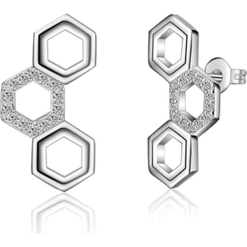 Hot Sale Fashion Jewelry New Shiny Crystal Geometric Design 925 Sterling Silver Stud Earrings for Women Gift Wholesale