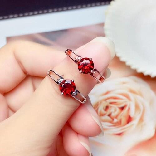 Fashion simple delicate round Natural red garnet gem ring S925 silver natural gemstone ring girl women party gift fine jewelry