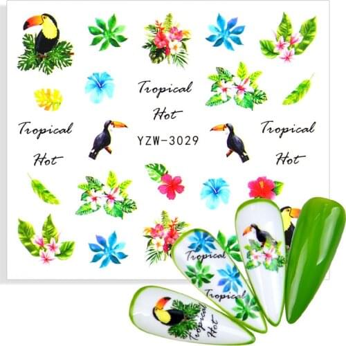 1 Sheet Small Fresh Green Leaf Flower Series Nail Water Decals Toucan Water Transfer Slider Sticker Nail Art Wraps Decoration