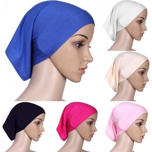 1PCS Women Soft fashion colorful Muslim Comfort Inner Hijab Caps Islamic Under scarf Hats 9 Colors