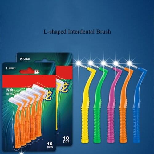 10Pcs/set L-shaped Interdental Brush Oral Care Teeth Cleaner Interdental Brushes, Dental Oral Hygiene Tooth Interdental Cleaners