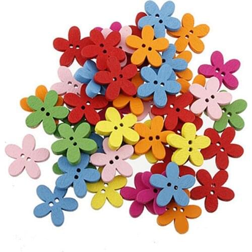 100Pcs Mixed Color Flower shape buttons Flower 2 Holes Wooden Sewing Craft Scrapbooking DIY Childrens apparel decor buttons hot