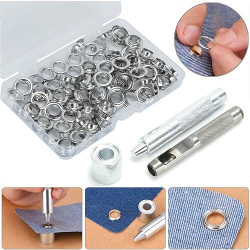 100PCS Eyelet Rings For Shoes Bead Cores Leather Canvas Punch Tools DIY Grommet Kit With Metal Installation Tools Storage Box