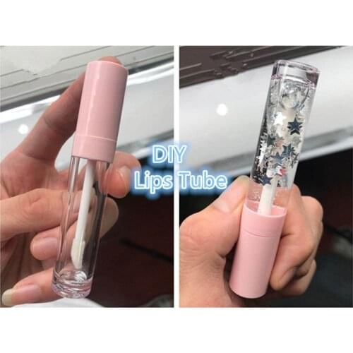 12/30/50/100pcs Pink Cap Clear Lip Gloss Wand Tube 6.5ml Empty Plastic Cosmetic Lipgloss Packing Shell Round Lip Balm Container