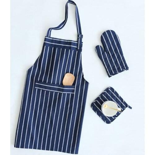 4pcs/set kitchen dress Apron stripe blue mats coasters hand glove Insulation pads high quality