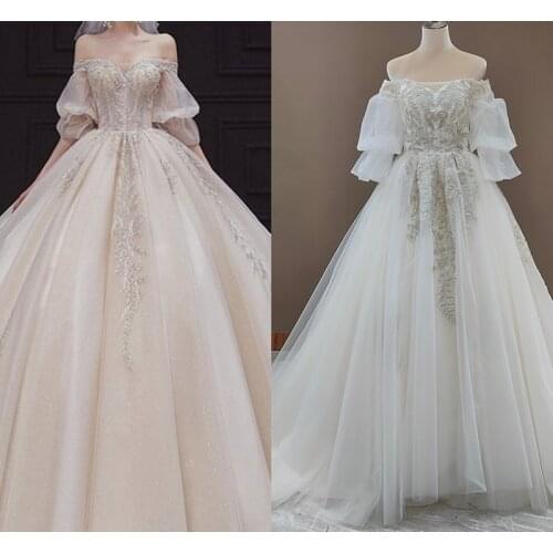 4300#Off-Shoulder Wedding Dresses Elegant Sweetheart 3/4 Long Sleeve Bridal Gowns Plus Size Wedding Gown Wedding Dress Bow