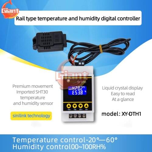 XY-DTH1 Digital LED Display Temperature Humidity Controller -20C to 60C 100%RH SHT30 Sensor Module 10A Relay Output for DIN Rail