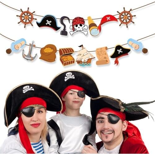 Baby Shower Nautical Pirate Happy Birthday Banner Party Decoration Boys DIY Caribbean Pirate Wall Hanging Bunting Party Favors