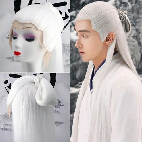 Long white ancient style swordsman cosplay hair halloween TV Movie Play warrior headdress anime cosplay accessories antique