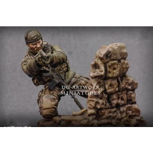 75MM Scale Special forces Black action kneeling ground shooting (including platform) Unpainted Resin Model Kit Figure