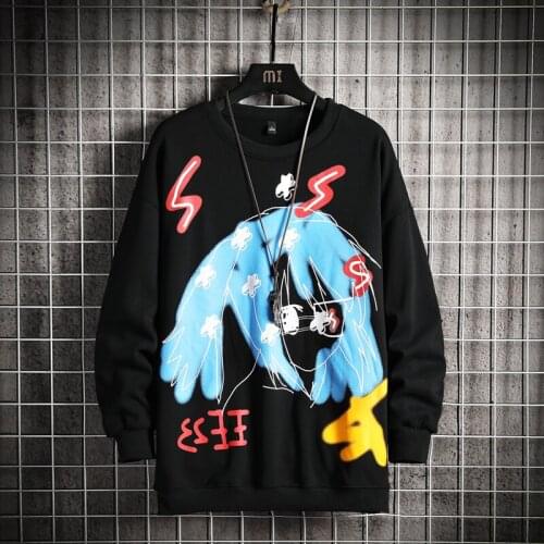 GlacialWhale Hip Hop Mens Crewneck Sweatshirt Men Graffiti Japanese Streetwear Oversized Black Hoodie Men Sweatshirts Hoodies