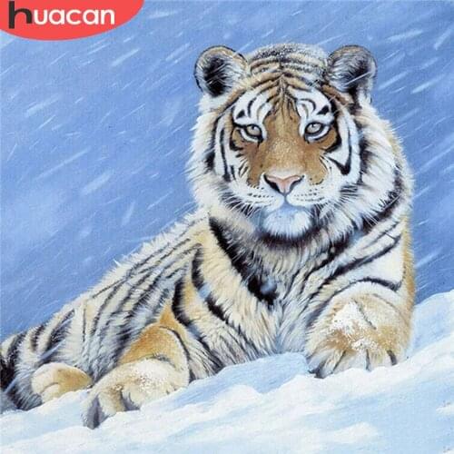 HUACAN Full Square/Round Diamond Painting 5d Tiger Mosaic Winter DIY Diamond Embroidery Animal Handmade Gift Home Decor