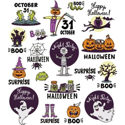 Halloween Surprise Set Iron On Patches T-Shirt Dresses Hot Tear Diy New Thermal Transfer Appliques On Clothes October Gift