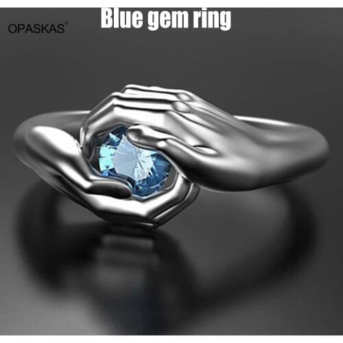Creative Love Forever Finger Hand Ring Hands Embracing Blue Gemstone Rings For Women Men Couple Ring VL