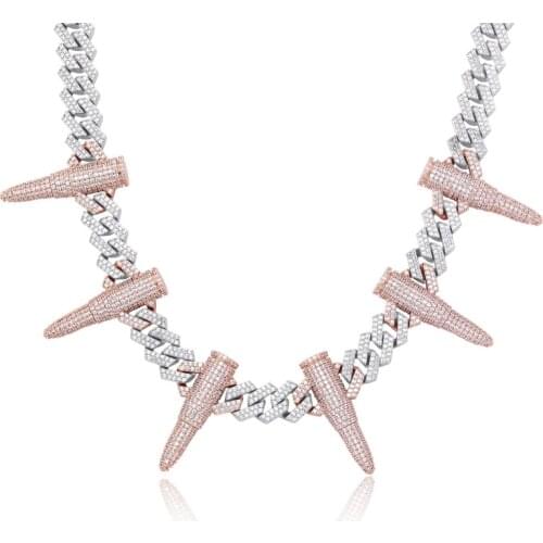 Bullet Shape Hip Hop Miami Cuban Chain Iced Out Necklace Rapper Jewelry Cubic Zirconia Gold Sliver GA1216