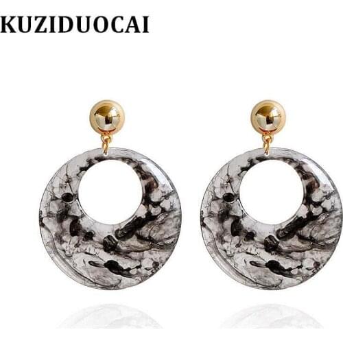Kuziduocai New ! Fashion Fine Jewelry Copper Resin Chinese Ink Painting Ethnic Style Circle Stud Earrings For Women Gifts E-1064