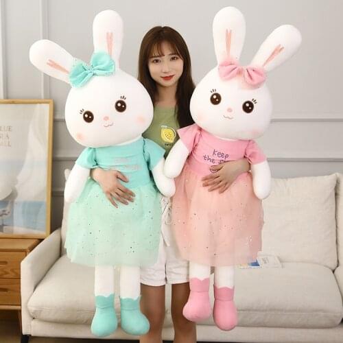 55-110cm Kawaii Rabbit With Bow Lace Skirt Plush Toys Stuffed Soft Cute Animals Pillow Doll For Girls Kids Birthday Gifts